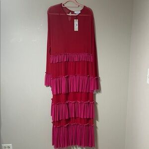 Never Fully Dressed Red and Pink Long Sleeve Dress